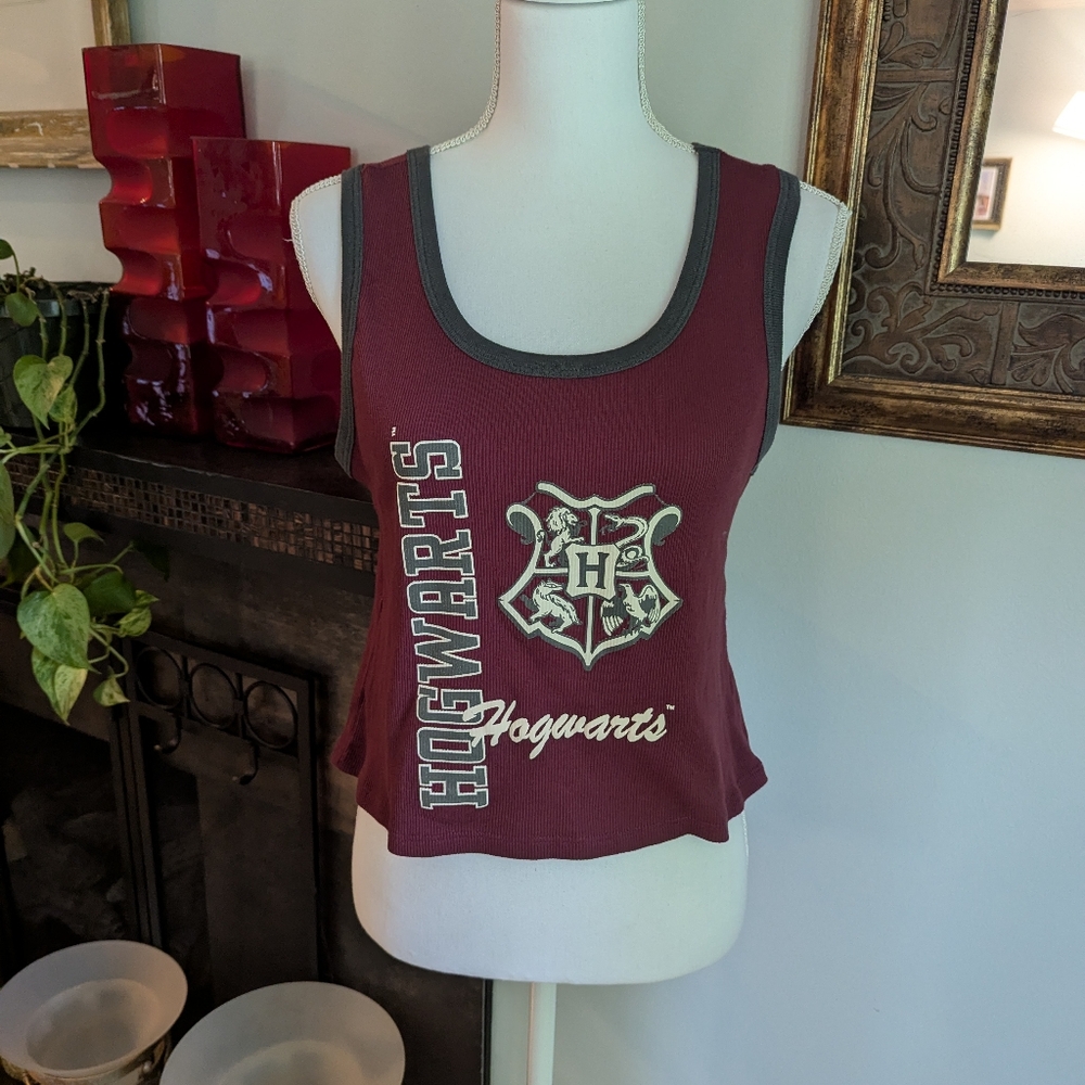 Wizarding World Of Harry Potter Hogwarts Crest Cropped Tank Top Maroon Large 105